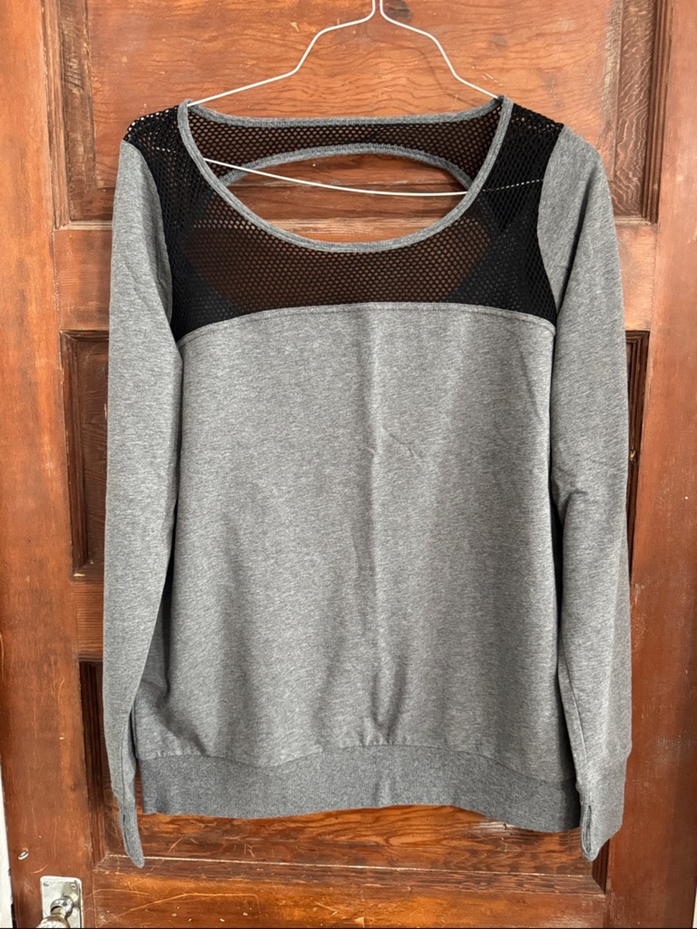 Fabletics Gray long sleeve with Black Mesh top- size XL